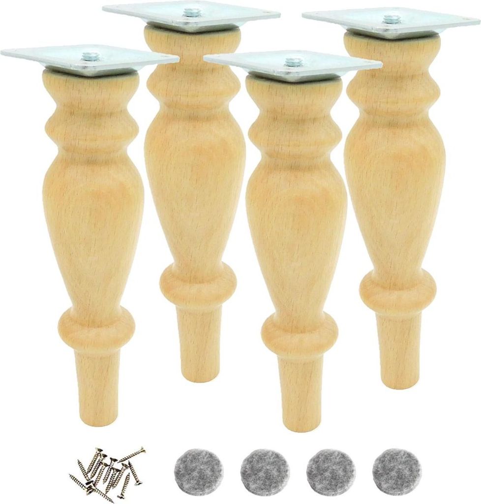4x Möbelbein Holz gedrechselt 20 cm Buche roh mit Produktbild 