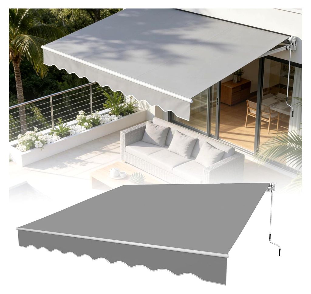 Gelenkarmmarkise 400 x 300 cm Sonnenschutz für Terrassen und Balkone mit Kurbel (Hellgrau)