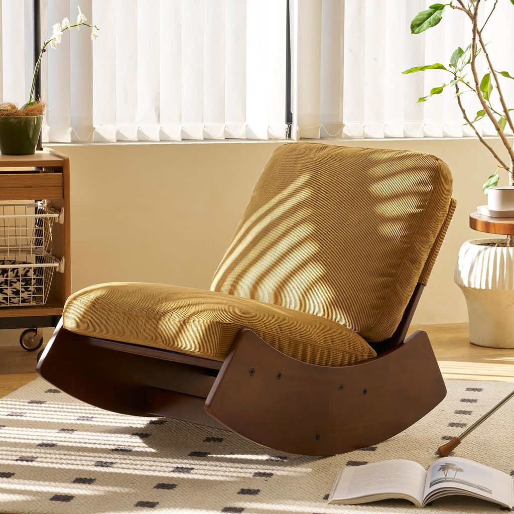 MODFU Schaukelstuhl Gleiter Sessel Einzelsitz Sanfte Gleitbewegung Gepolsterter Sessel Ergonomische Sitzform für Wohnzimmer Schlafzimmer Orange