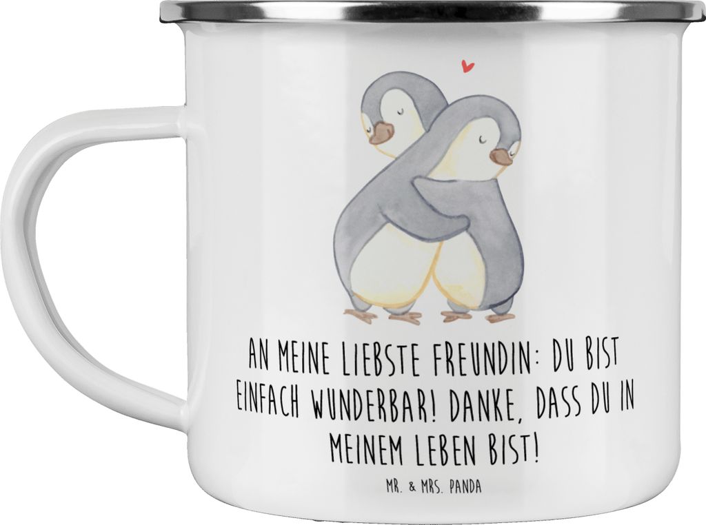 Mr. & Mrs. Panda Emaille Tasse Liebste Freundin - Weiß - Geschenk, Teetasse, Freundschaft, Aufmerksamkeit, Danke sagen, handgefertigt, Bedanken, L...