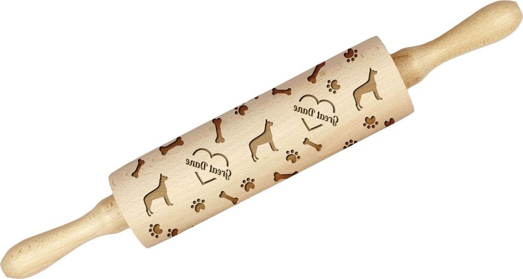Deutsche Dogge, Ulmer Dogge, Große Dogge I - Nudelholz mit Hund, Verzieren von Keksen mit einem Nudelholz in Mustern, Geschenk für den Keramiker ...