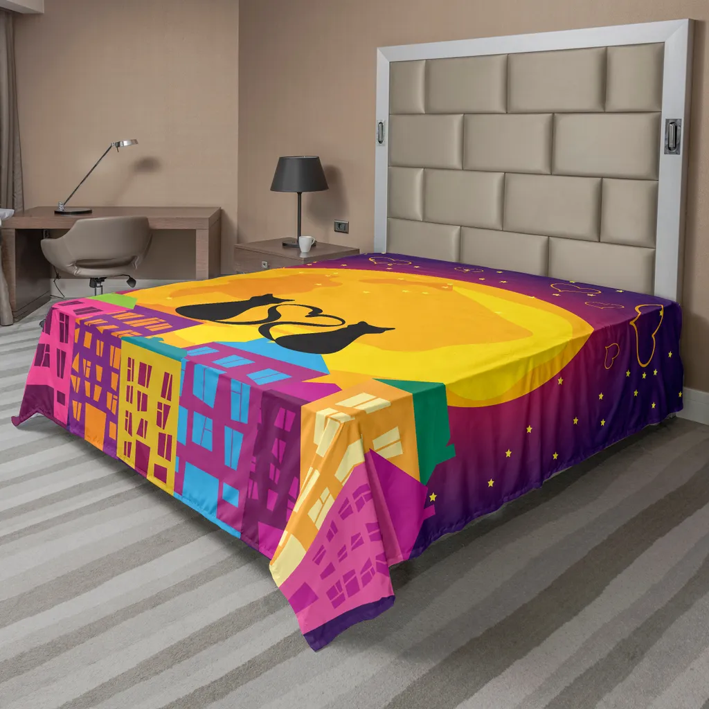 Drap de Lit Violet et Orange en Microfibre Douce Motif Chats 205cm