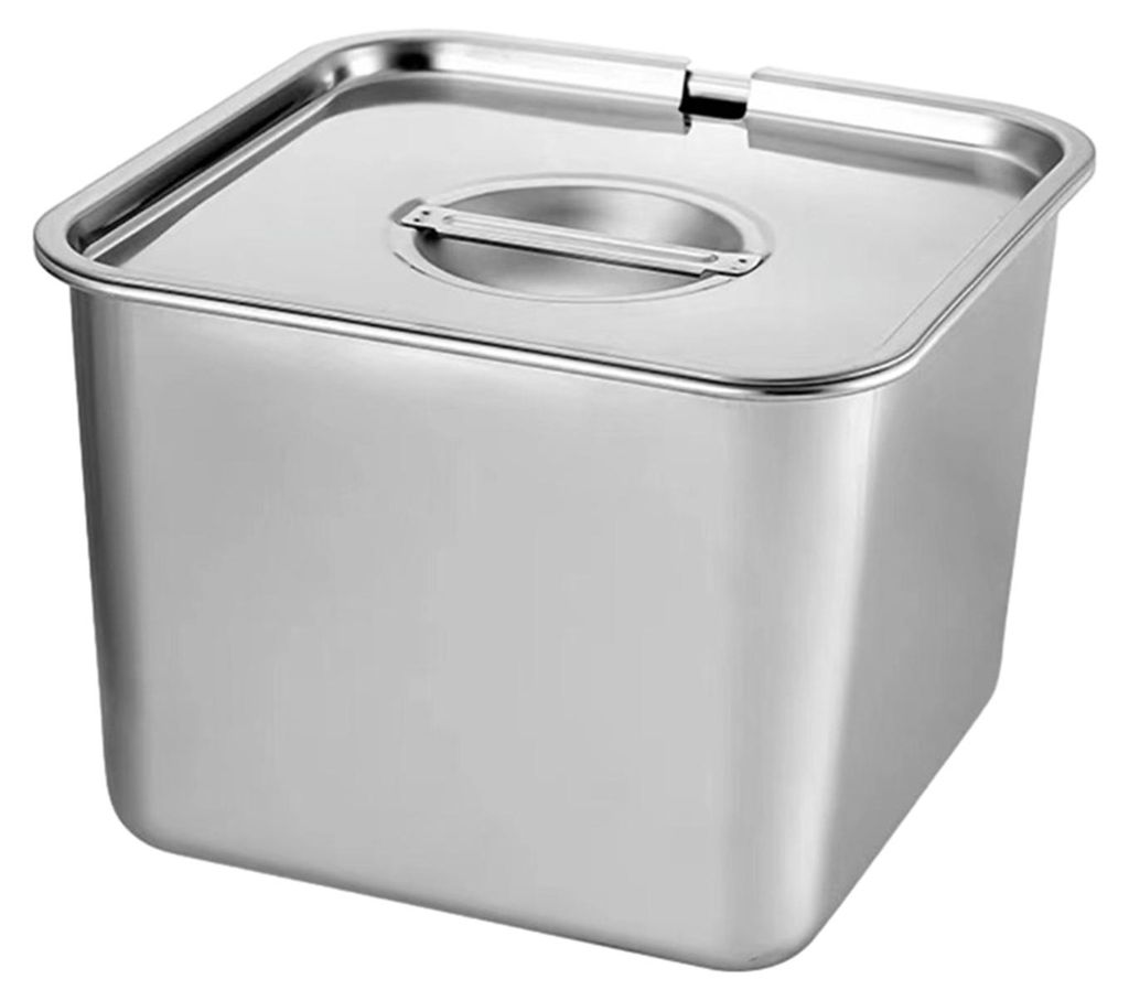 Quadratische Gewürzbox aus Edelstahl mit Griffen, robuster Aufbewahrungsbehälter für Fett, Soßen und Gewürze, rostfrei, 14 cm, für Küche und...