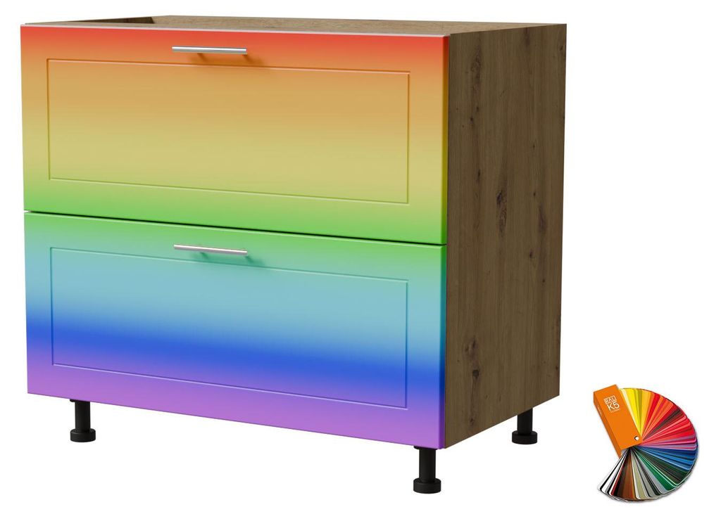 Schubladenunterschrank BARI 90x82cm lackiert Ausführung wählbar BA-D2 - 90,RAL Wunschfarbe matt (K5),Eiche Artisan,REJS Comfortbox (Vollauszug)