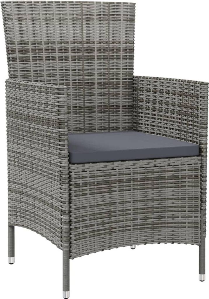 vidaXL Gartenstühle mit Kissen 2 Stk. Poly Rattan Grau