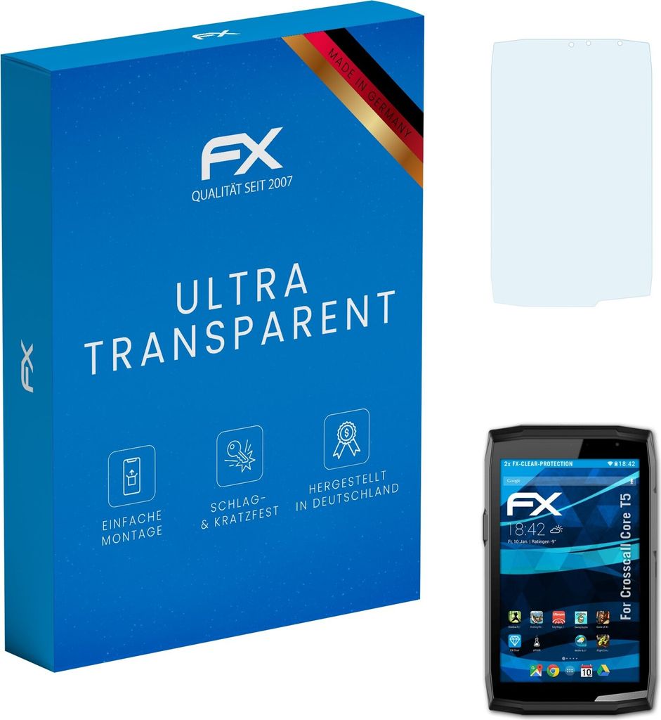 atFoliX FX-Clear 2x Schutzfolie kompatibel mit Crosscall Core T5 Displayschutzfolie