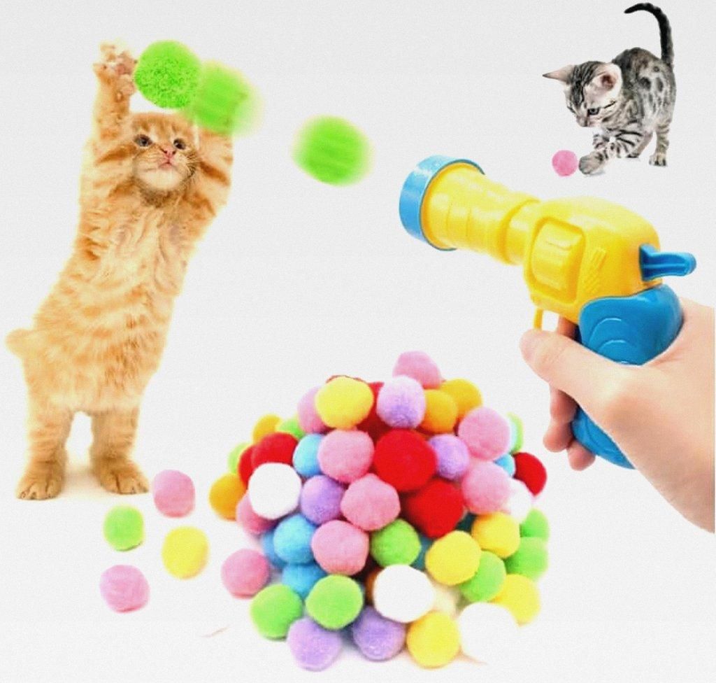Katzenspielzeug 100 Bälle, Katzen Ball Launcher Plush Ball Interactive Cat Toy Interaktives Katzenspielzeug plüschball Katze Shooting Training Ca...