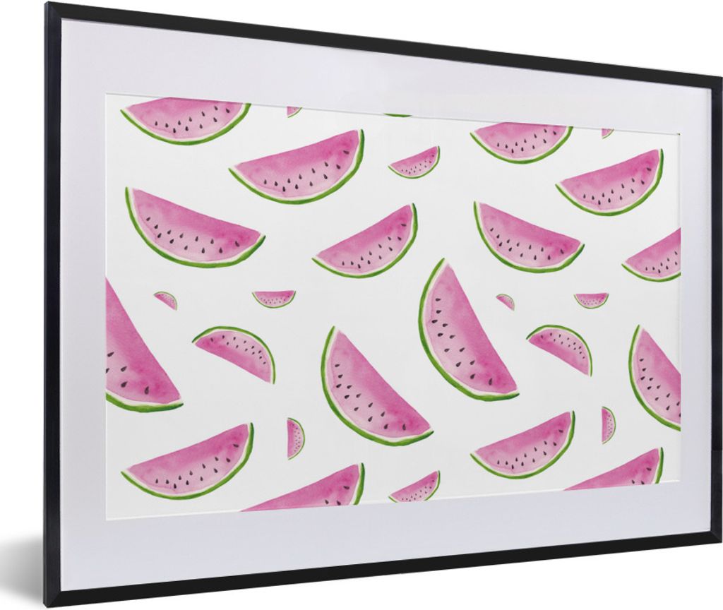 MuchoWow Gerahmtes Poster Wassermelonen - Weiß - Pastell 60x40 cm - Poster mit Schwarzem Bilderrahmen Wandposter Rahmen Foto Bilder - Schlafzimm...