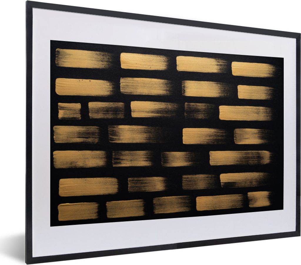 MuchoWow MuchoWow Gerahmtes Poster Goldfarbene Streifen auf schwarzem Papier 40x30 cm - Poster mit zchwarzem Bilderrahmen - Bilderrahmen - Post...