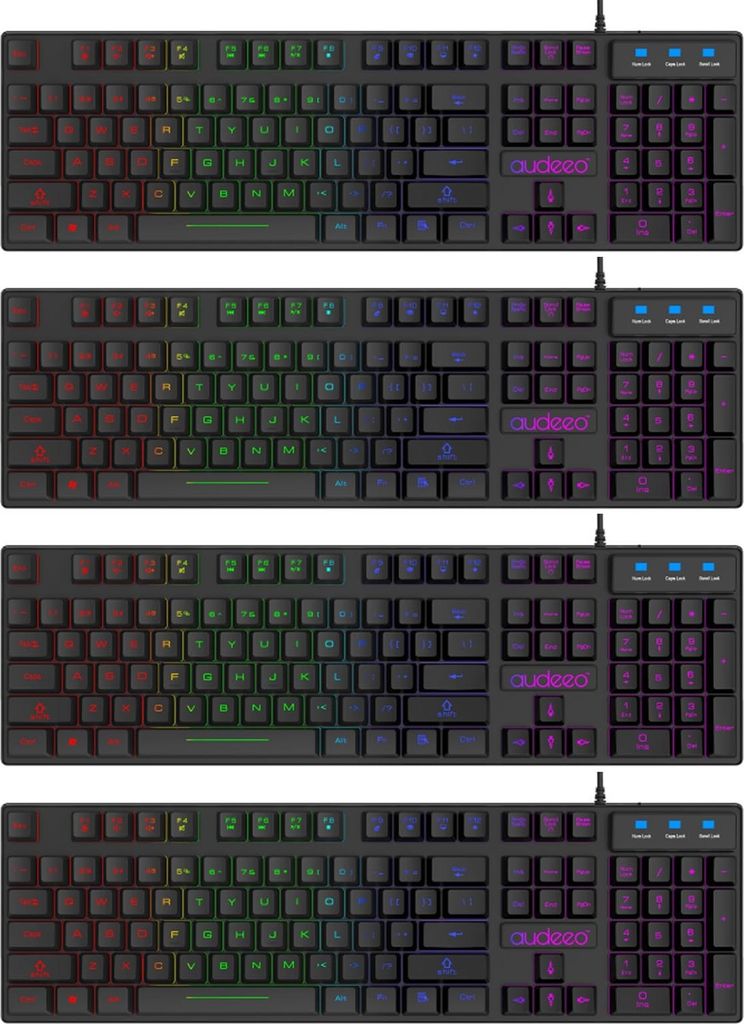 4x RGB LED Gaming QWERTZ Tastatur Schwarz USB Keyboard Beleuchtet Deutsches Layout