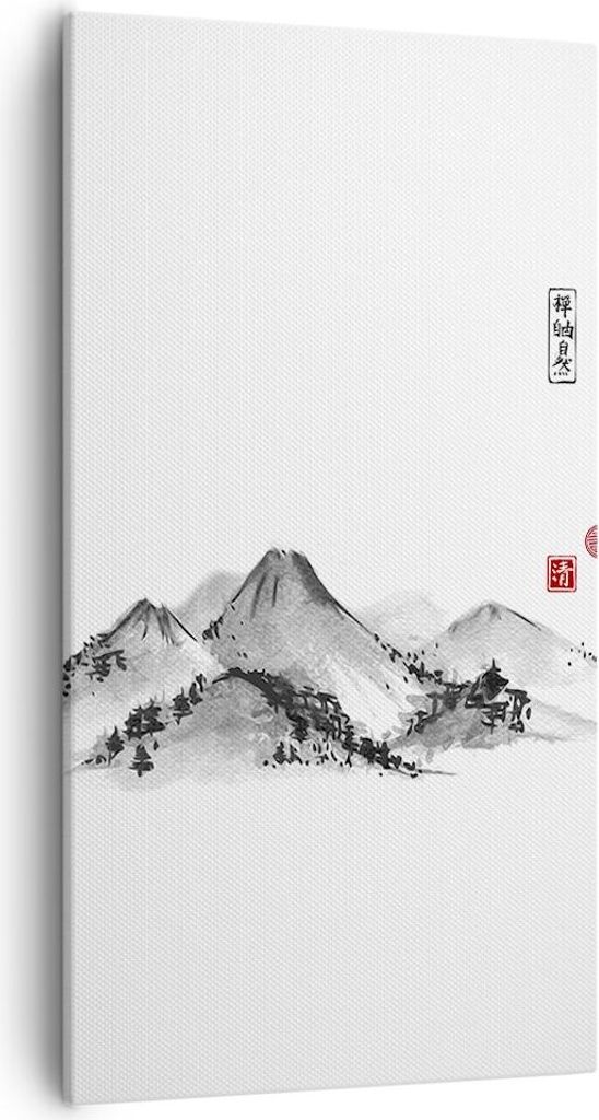 Bild auf Leinwand - Leinwandbild - Einteilig - Zeichnen Asien Berge - 55x100cm - Wand Bild - Wanddeko - Wandbilder - Leinwanddruck - Bilder - Wandd...