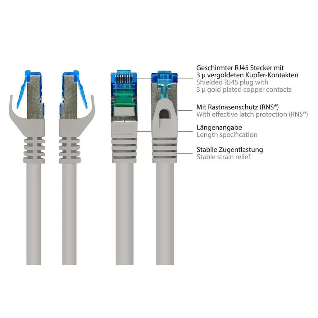 Câble patch RNS Cat 6 pour installation baie de brassage informatique