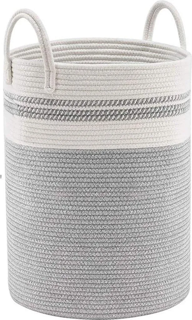 Coffre à linge tressé gris 58L - Panier de rangement avec couvercle
