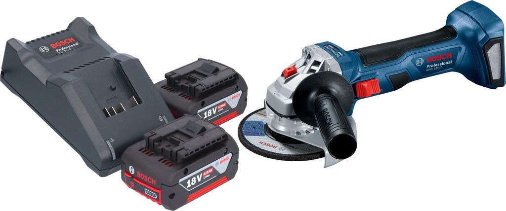 Bosch GWS 18V-7 Professional Akku Winkelschleifer 18 V 115 mm Brushless + 2x Akku 4,0 Ah + Ladegerät