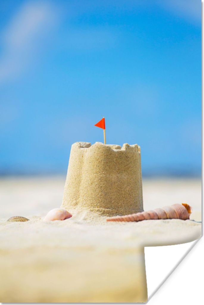 MuchoWow Poster Sandburg - Strand - Muscheln - Sommer 40x60 cm - Plakate für die Wand - Poster Babyzimmer