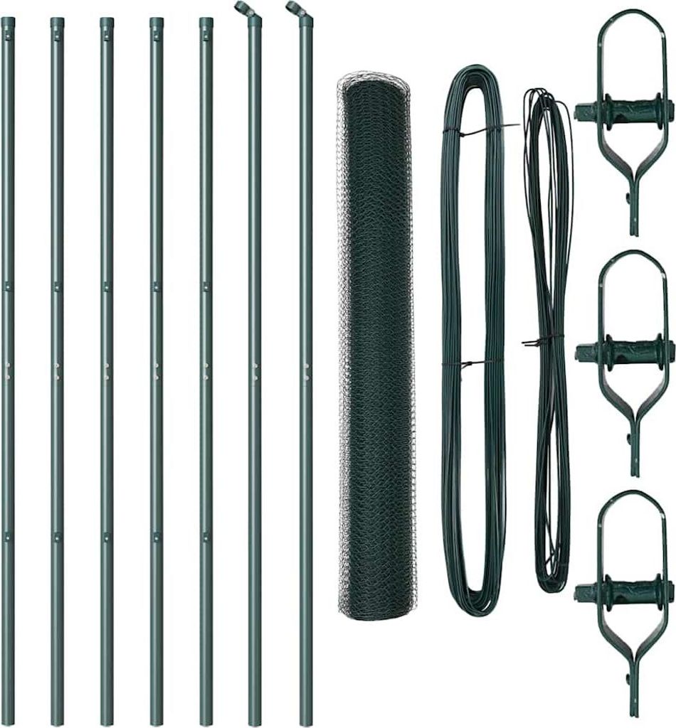 vidaXL Zaunpfosten Grün 10 x 1,4 m (25 mm Maschen) Stahl und PVC