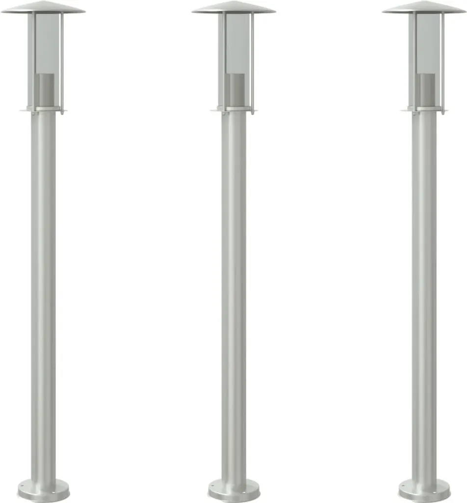 Bornes lumineuses de jardin 100 cm en inox argenté - Lot de 3 pièces