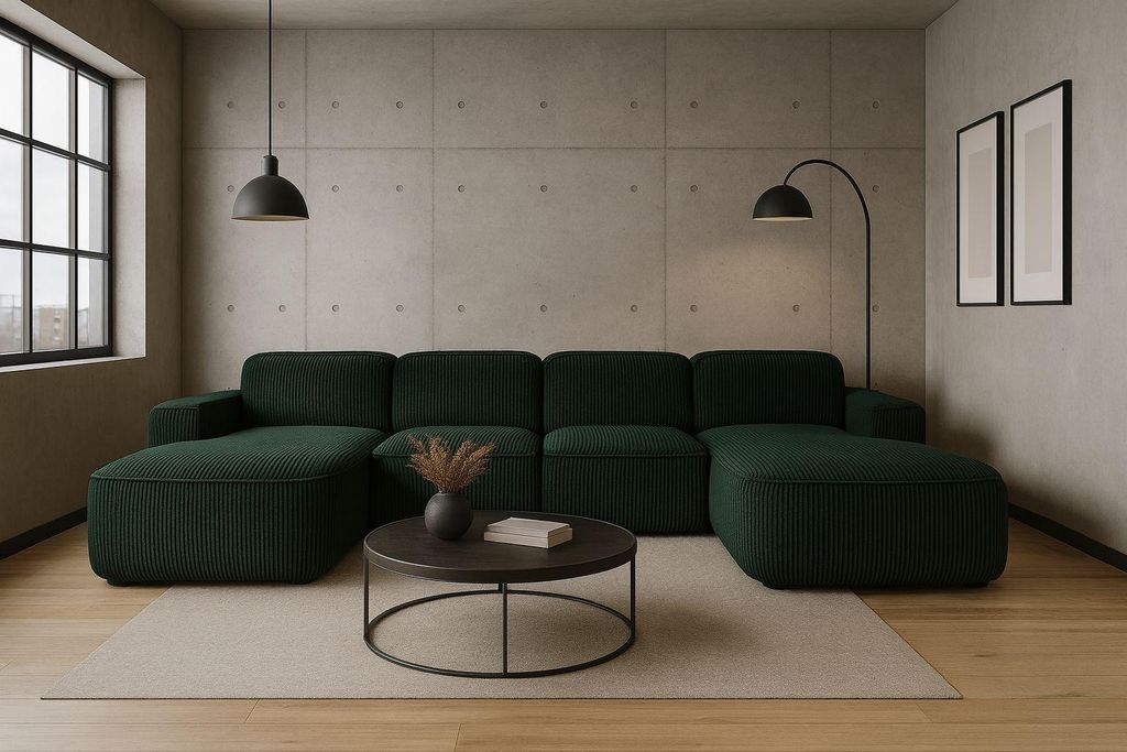 Kaiser Möbel Ecksofa Cursal Round U-Form, Stoff Poso, Grün