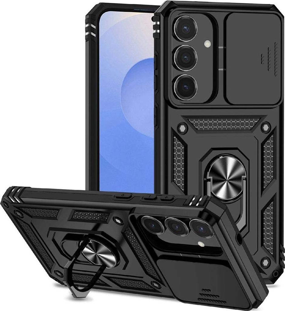 Samsung Galaxy S25 FE Hülle - Coverup Armor Ring Ständer Back Cover mit Kamera Schutz - Schwarz