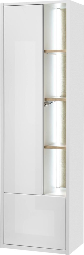 LIVOJO M20 Badezimmer Hochschrank 45 x 150 x 30 cm Weiß Hochglanz & Eiche Nachbildung