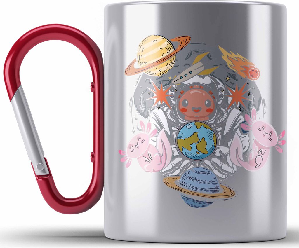 Trendation - Coole Axolotl Edelstahl Tasse Karabiner Grafik Lustig Geschenkidee Schwanzlurch Tiere Geschenk (Rot)