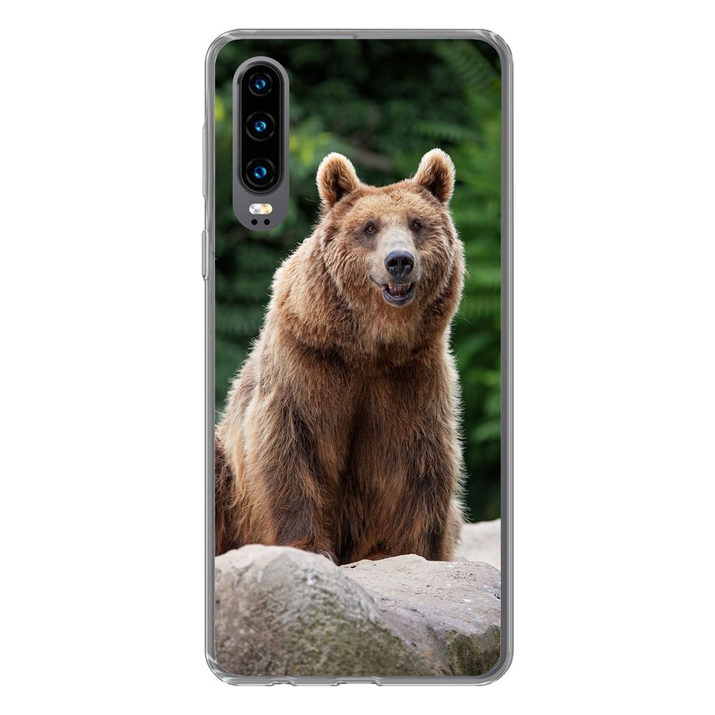 MuchoWow Handyhülle Schutzhülle Hülle für Huawei P30 Wald - Bär - Steine Silikon Softcase Handy Hülle - Kartenbesitzer