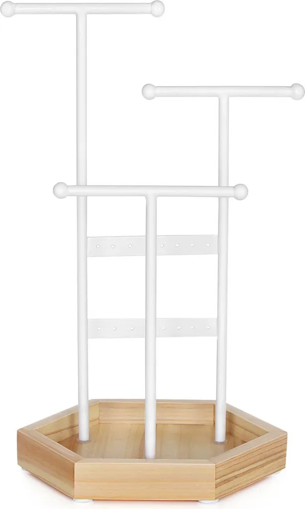 Porte-bijoux blanc métal et bois : Pour organiser colliers et bagues