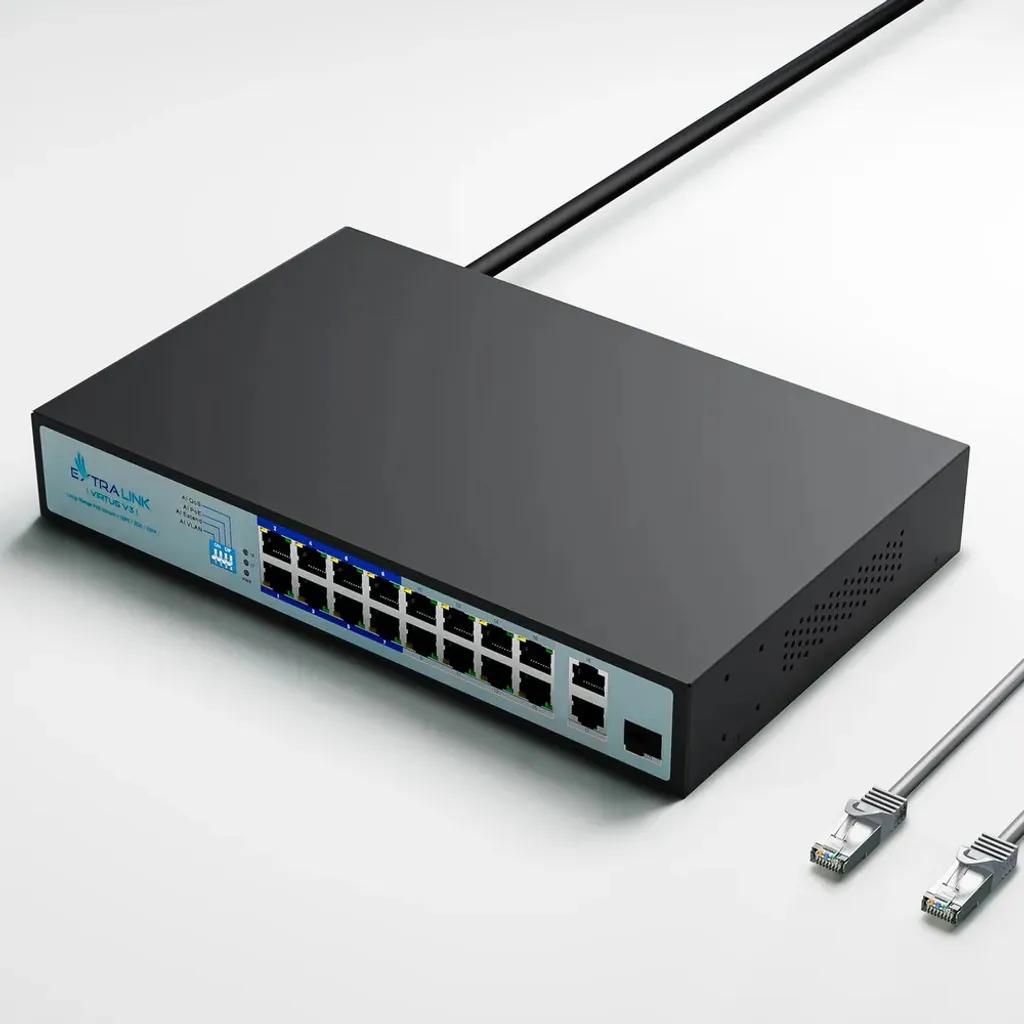 Switch Ethernet pour Caméras IP Extralink VIRTUS V3 PoE Rackable 1U Noir
