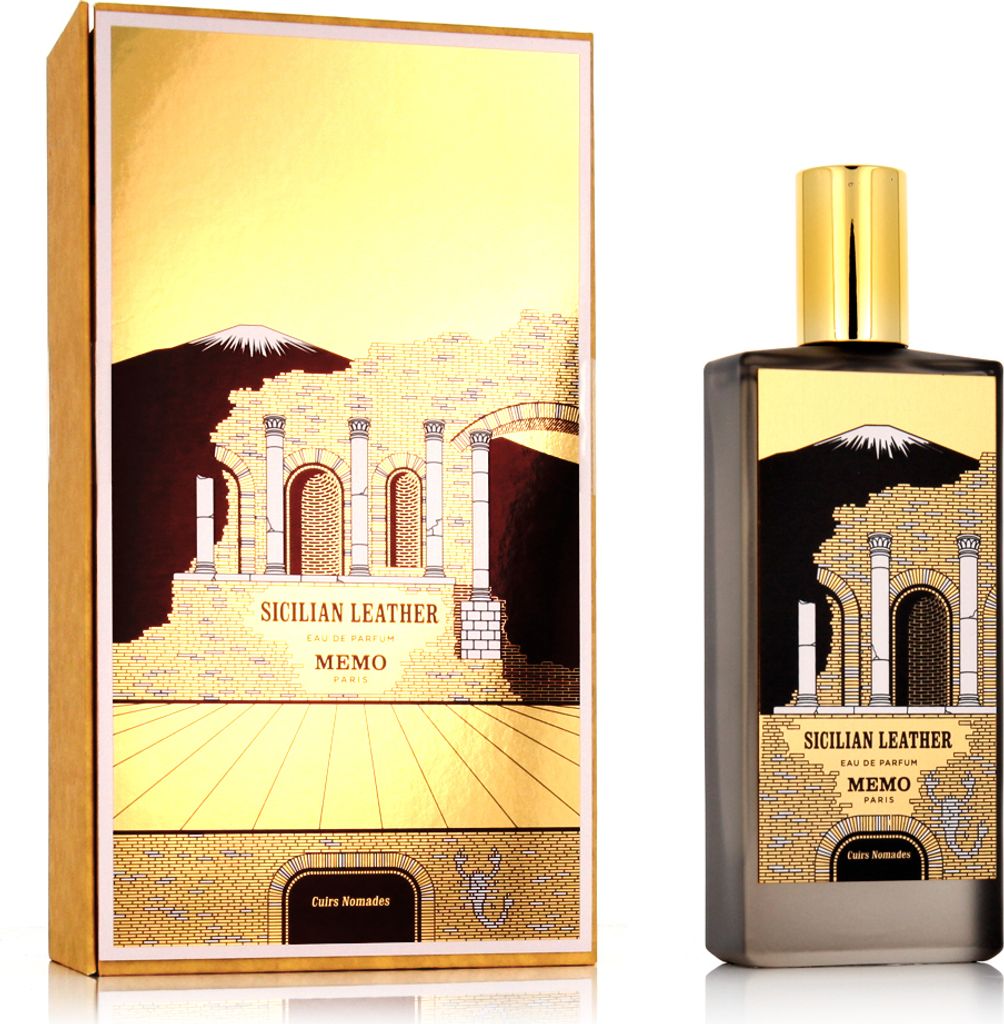 A perfume box and bottle are displayed side-by-side against a white background.
