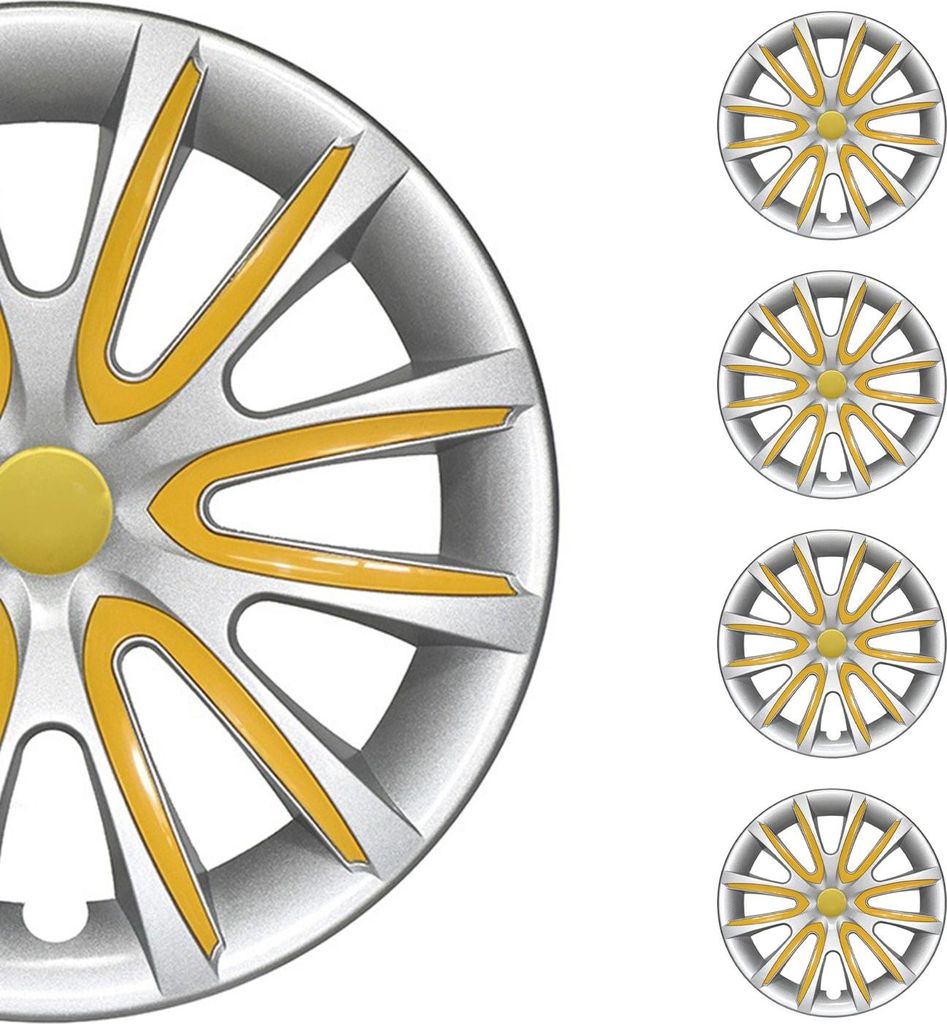 4x Radblenden Radkappen Radzierblenden für 14" Zoll Stahlfelgen Grau Gelb