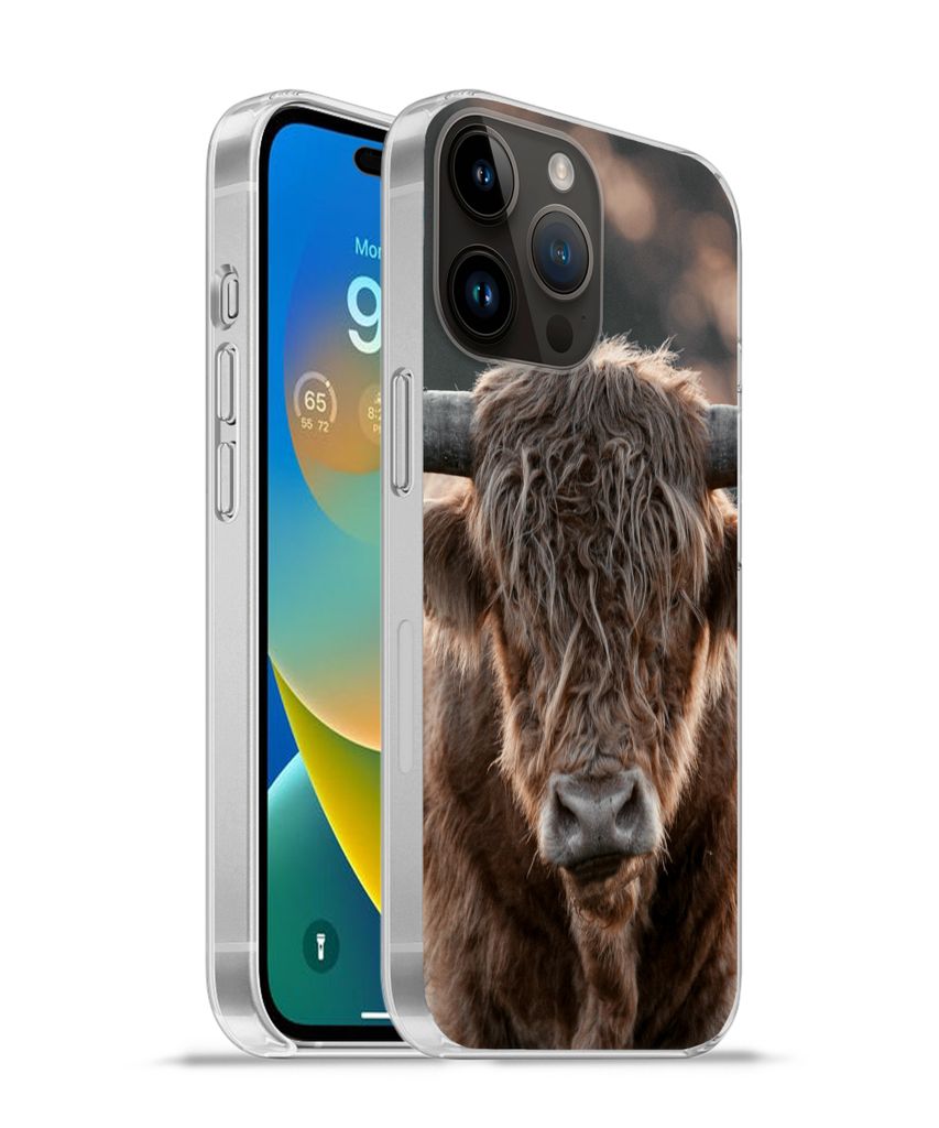 MuchoWow Handyhülle Schutzhülle Hülle für Apple iPhone 14 Pro Max Schottischer Highlander - Mantel - Porträt Silikon Softcase Handy Hülle -...