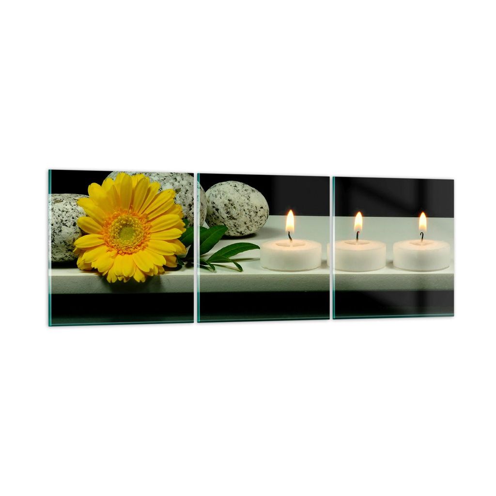 Bilder auf glas - Spa Blume Kerze Stein - 90x30cm - Glasbilder - Wandbilder - Kunstdruck - zum Aufhängen bereit - Wanddekoration aus Glas - Glas B...