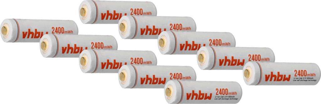 vhbw Akkus AA Mignon, 10 Stück für diverse Geräte - Akkuzellen, 650 mAh, 3,7 V, Li-Ion