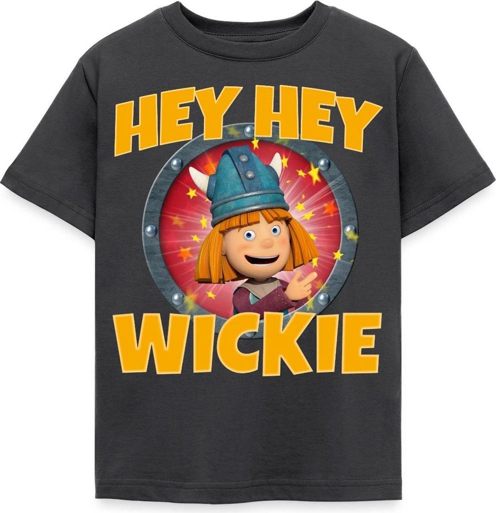 Spreadshirt Wickie Und Die Starken Männer Hey Hey Wickie Lied Kinder T-Shirt, 122/128 (7-8 Jahre), Dunkelgrau