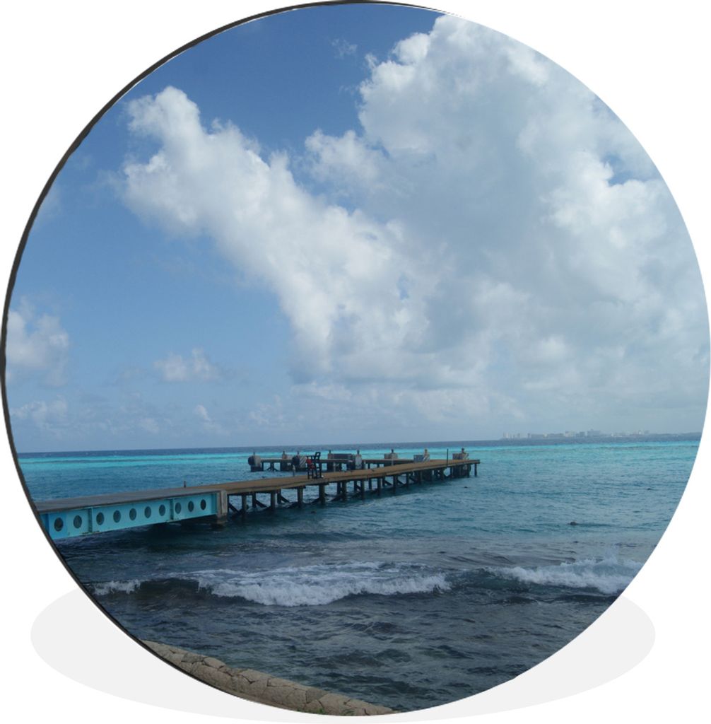 MuchoWow Aluminium Wandkreis Pier im Karibischen Meer bei Isla Mujeres Ø 60 cm Wanddeko Modern Wohnzimmer - Wand Kreis - Wandbild - Schlafzimmer...