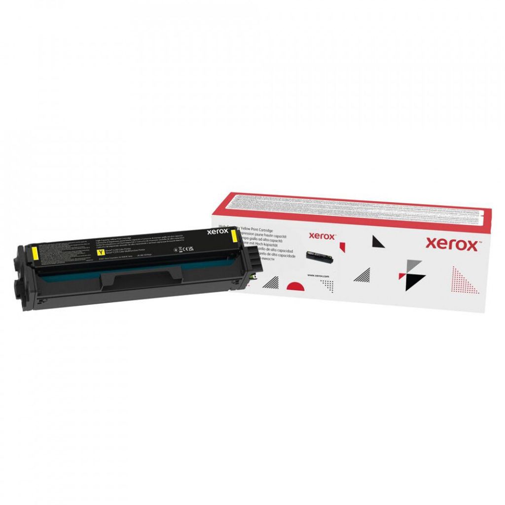 A Xerox toner cartridge and its packaging are displayed on a white background.