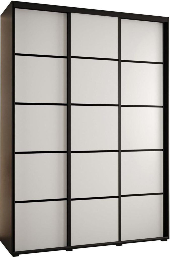 MEBLE KRYSPOL Cannes 4 Schrank mit 3 Schiebetüren - 205,2x180x60 cm - Schwarz Weiß Schwarz