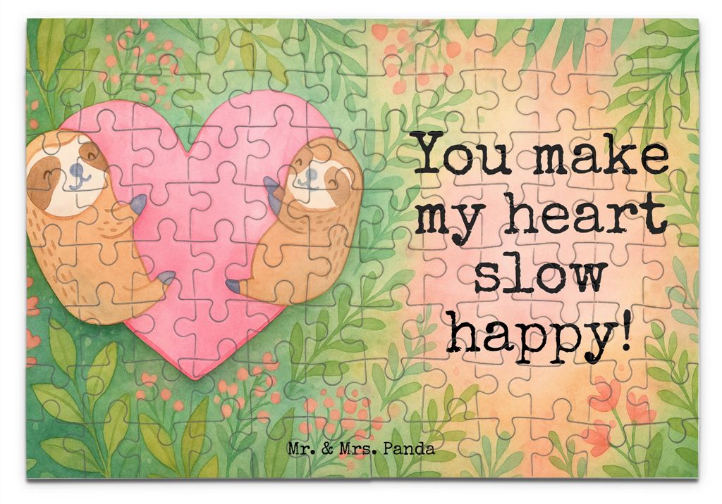 Mr. & Mrs. Panda Puzzle Faultiere Herz Design 96 Teile - Weiß - Geschenk, für Freundin, 2000, 500, 1000, 1500, Frauen, Jahrestag, 300, Hochzeitst...