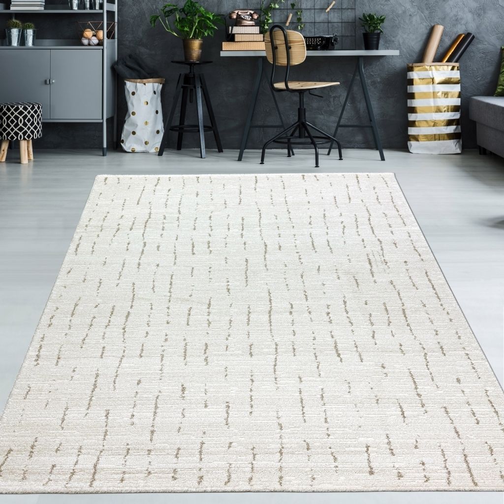 Teppich Wohnzimmer Schlafzimmer Strich Muster angenehm creme mit beige/braunen Streifen Größe - 120 x 170 cm