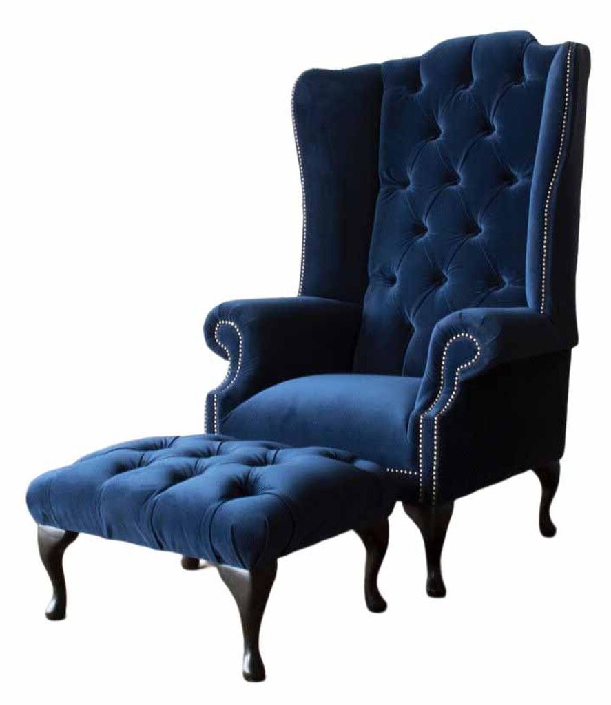 Chesterfield Ohrensessel mit Hocker Relax 1 Sitzer Sofa Einsitzer 2tlg