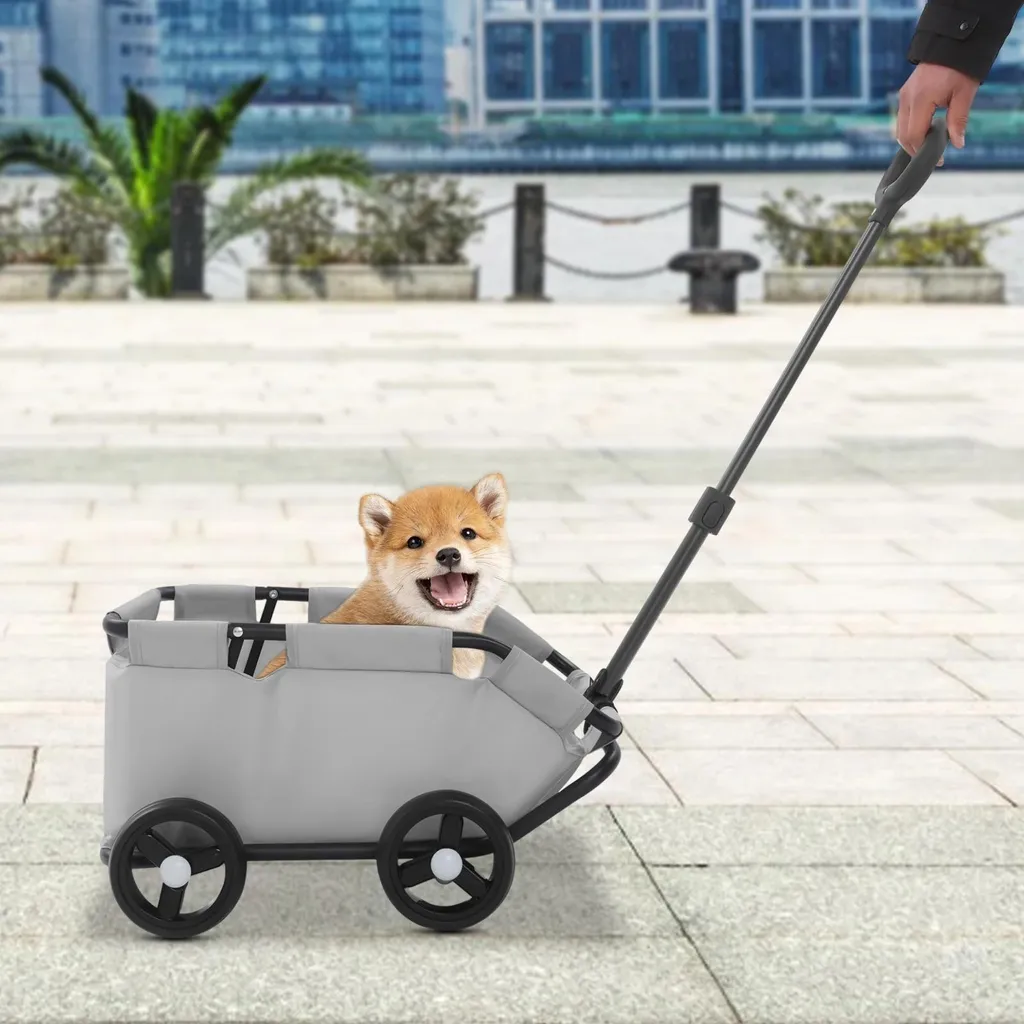Poussette animaux 4 roues 360° pliable avec poignée ajustable 53-76 cm