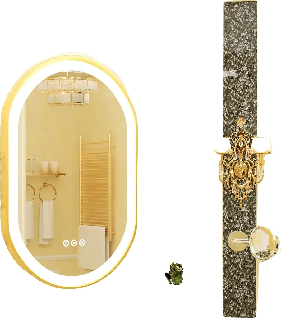 Miroir LED ovale à lumière variable et cadre doré chic 32x20 pouces