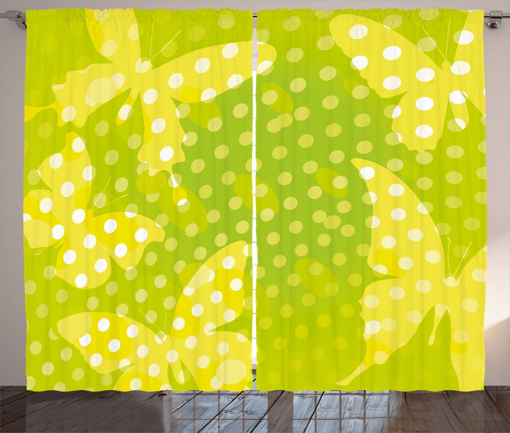 ABAKUHAUS Modern Rustikaler Vorhang, Schmetterling Shapes Dots, Wohnzimmer Universalband Gardinen mit Schlaufen und Haken, 280 x 245 cm, Pale Grün...