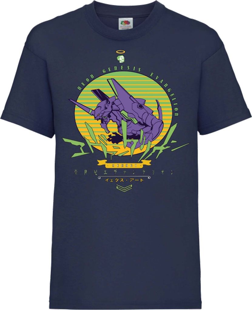 Kinder T-Shirt Neon Anime Genesis Manga Evangelion Eva Unit 01 Eva Unit, 7-8 Jahr - 128 / Dunkelblau