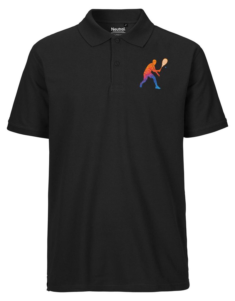 Huuraa Herren Polo Shirt Squash bunte Silhouette L Black Bio Baumwolle Fairtrade Poloshirt Geschenkidee