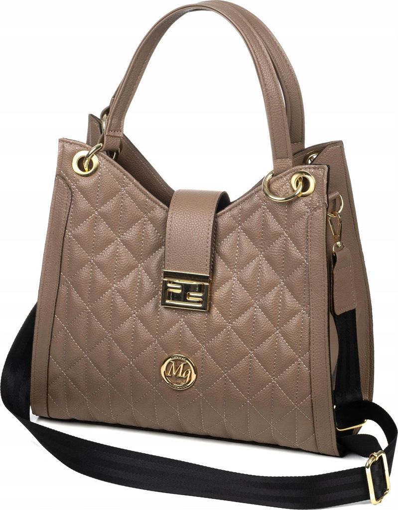 Polnische Stepptasche, klassisch, Damen-Shopper, Schultertasche, Maggio, Taupe, A4