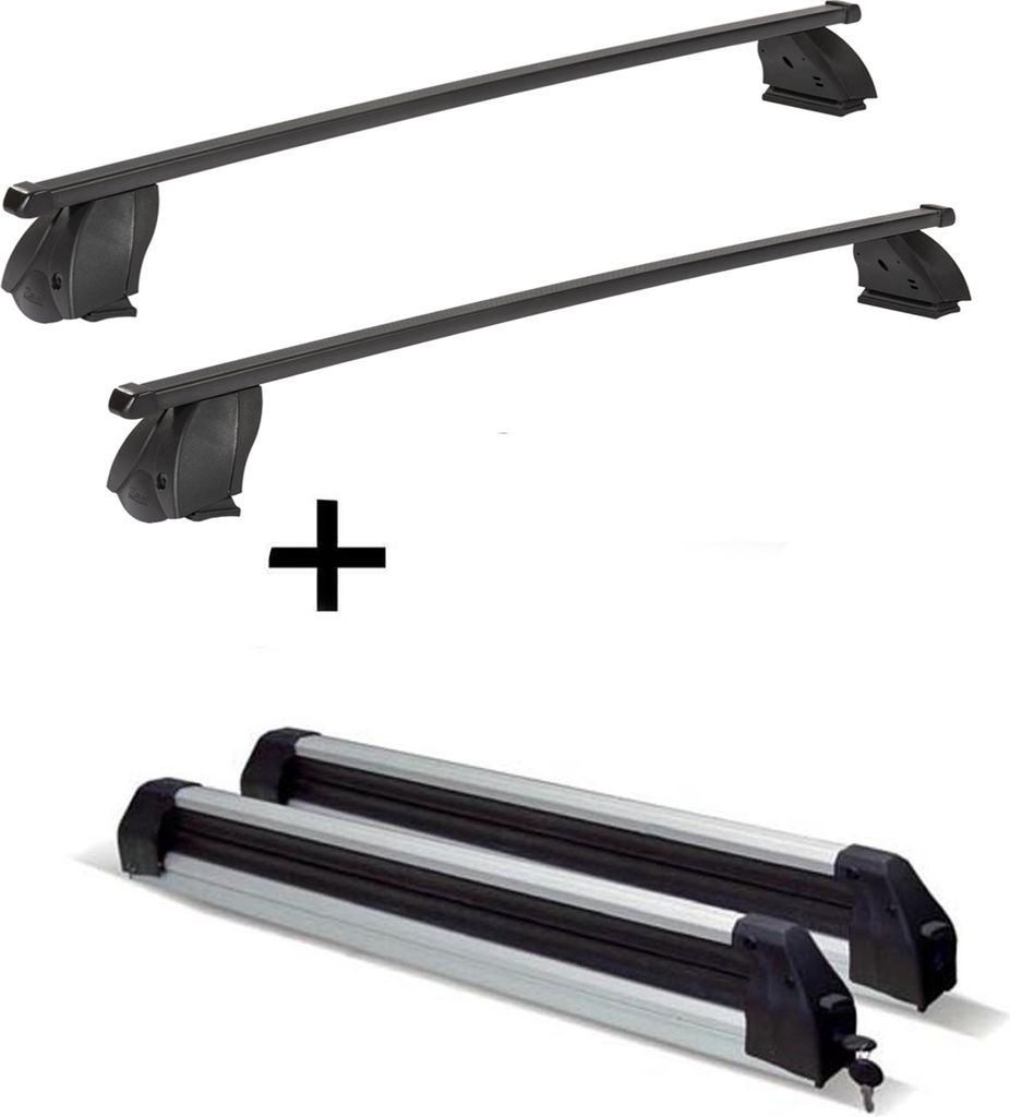 Skiträger ausziehbar + Dachträger K1 MEDIUM kompatibel mit Mercedes C (W205) (4Türer) ab 14