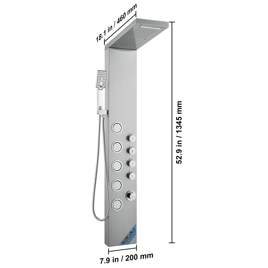 Système de douche anti-calcaire en acier inox avec jets relaxants