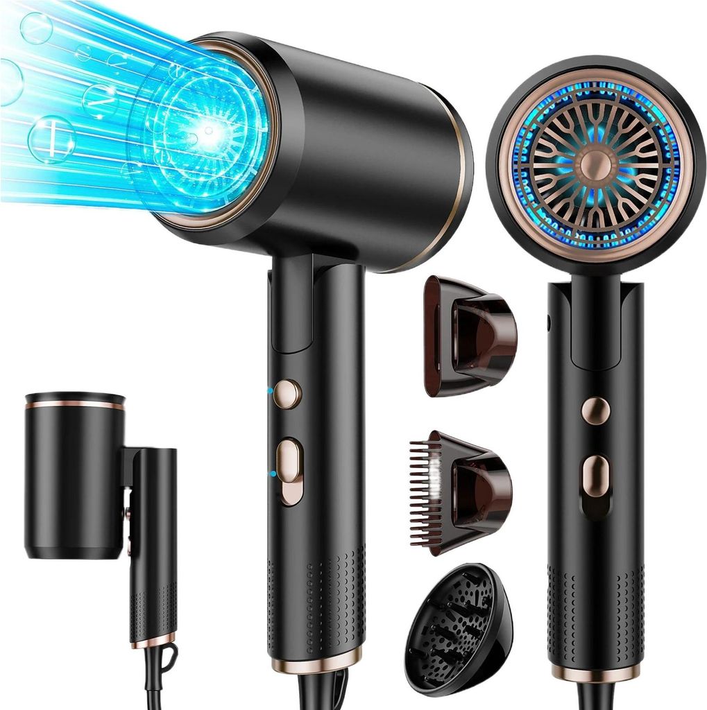 Föhn,Ionen mit Diffusor&Konzentrator-Düse 2400W Haartrockner Schwarz (2400 Watt)