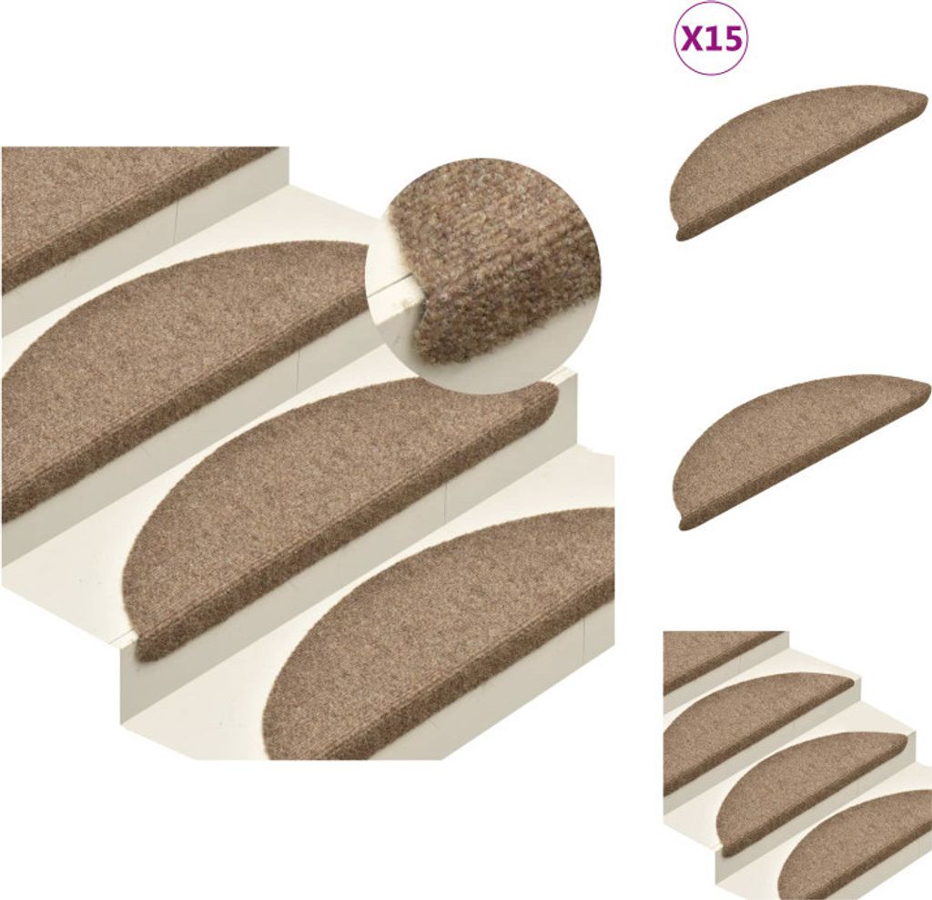 vidaXL Treppenmatten Selbstklebend 15 Stk. Creme 56x17x3cm Nadelvlies - Stufenteppiche